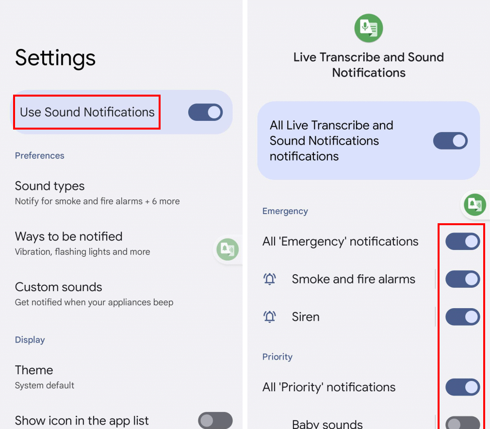 Tap Use sound notifications then tap the toggle switches to select or deselect specific sounds